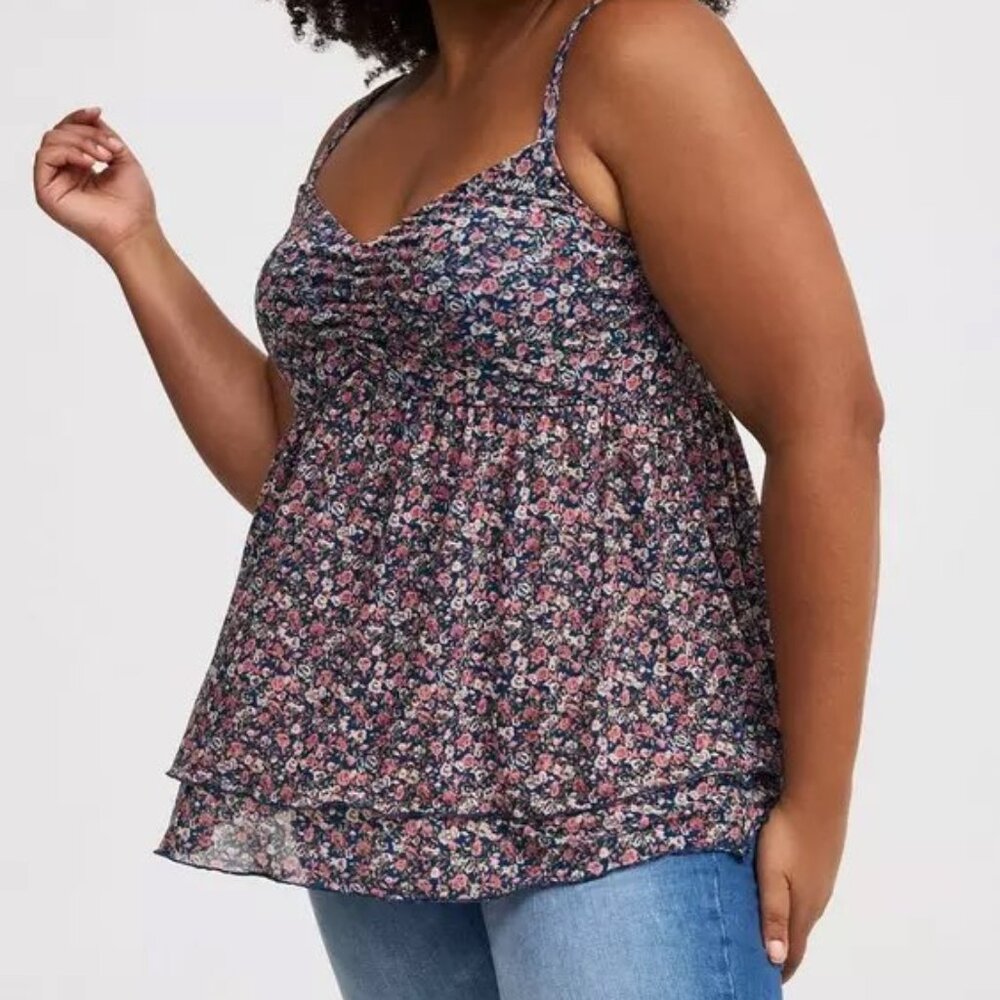 Torrid mesh v-neck baby doll cami in classic liberty floral sailor blue